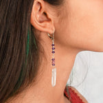 Charger l'image dans le visualiseur de galerie, Boucles d'oreilles quartz, améthyste et toumaline, argent sterling 925