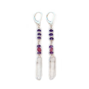 Boucles d'oreilles quartz, améthyste et toumaline, argent sterling 925