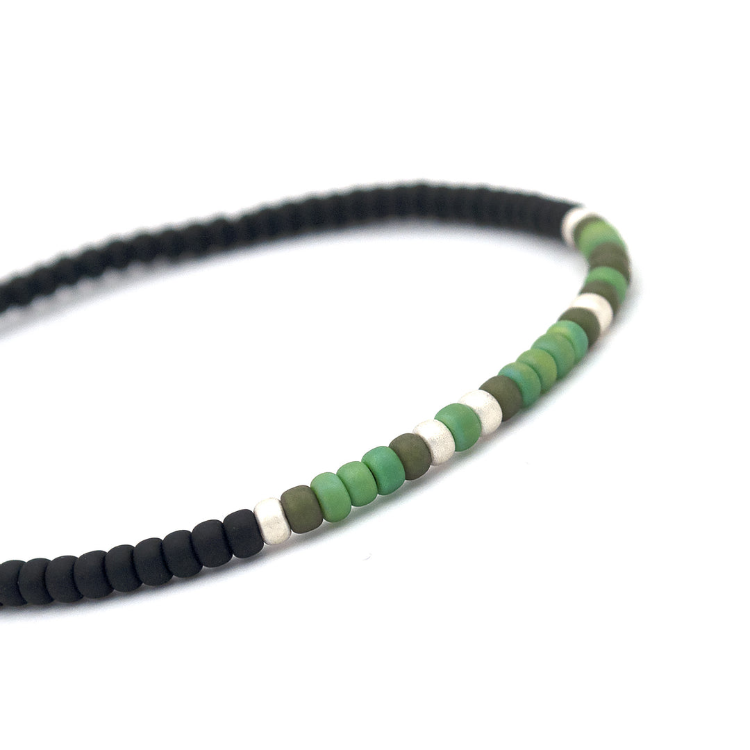 "JE T'AIME" bracelet homme code Morse vert mat et argent mat