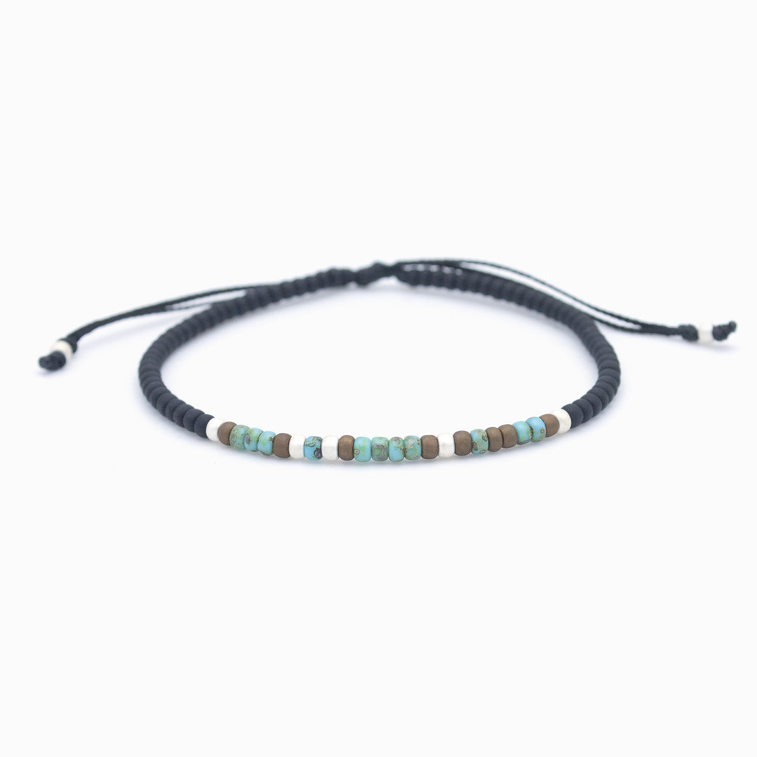 "JE T'AIME" bracelet homme code Morse turquoise, bronze mat et argent mat