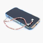 Chapelet de téléphone rhodonite, nacre et or