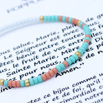 Charger l&#39;image dans le visualiseur de galerie, &quot;JE VOUS SALUE MARIE&quot; Bracelet code Morse bleu Catalina, saumon et or
